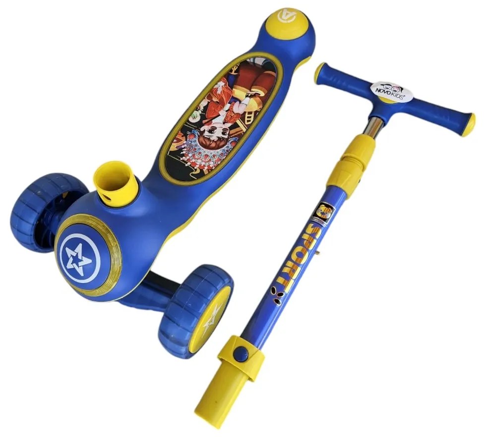 Trotineta copii cu roti luminoase din silicon NOVOKIDS™ Mini Scooter 9080, Cu melodii si lumini, 3 roti, Pliabila, Maner reglabil pe inaltime, Maxim
