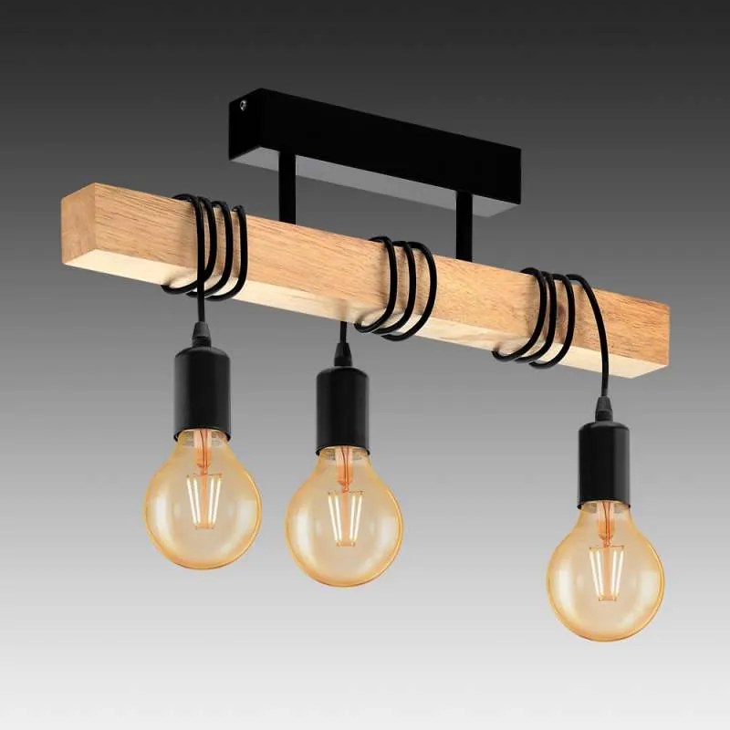 Lustră pendul cu 3 brațe Townshend,  E27 3X60W, metal/lemn, negru/maro
