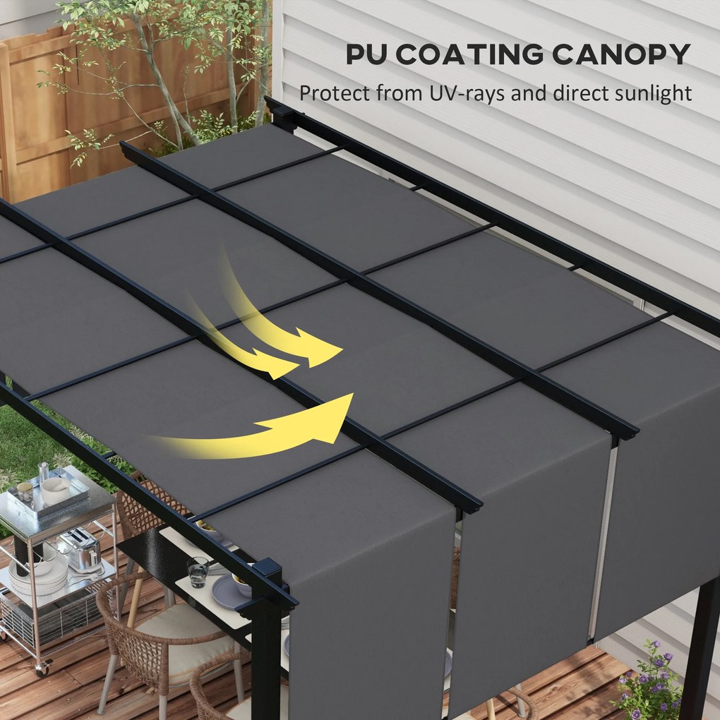 Outsunny Pergola de Exterior de 3 x 3,5 m cu Copertina Retractabila, Foisor de Gradina, Umbrar pentru Veranda, Terasa, Gri Inchis