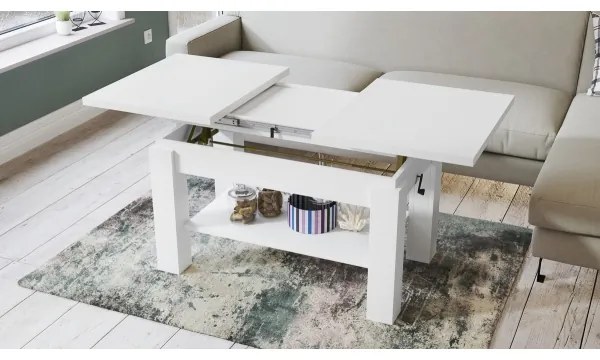 Masă extensibilă ADONIS albă cu poliță, pentru living și dining