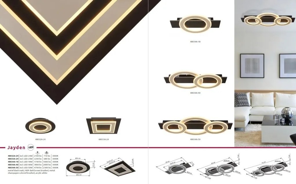 Plafoniera LED slim MDF maro JAYDEN