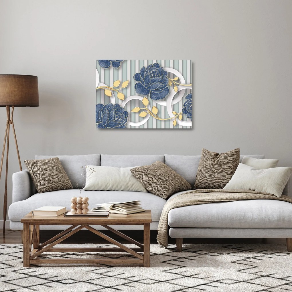Tablou pe sticlă - Tradafiri și cercuri (70x50 cm)