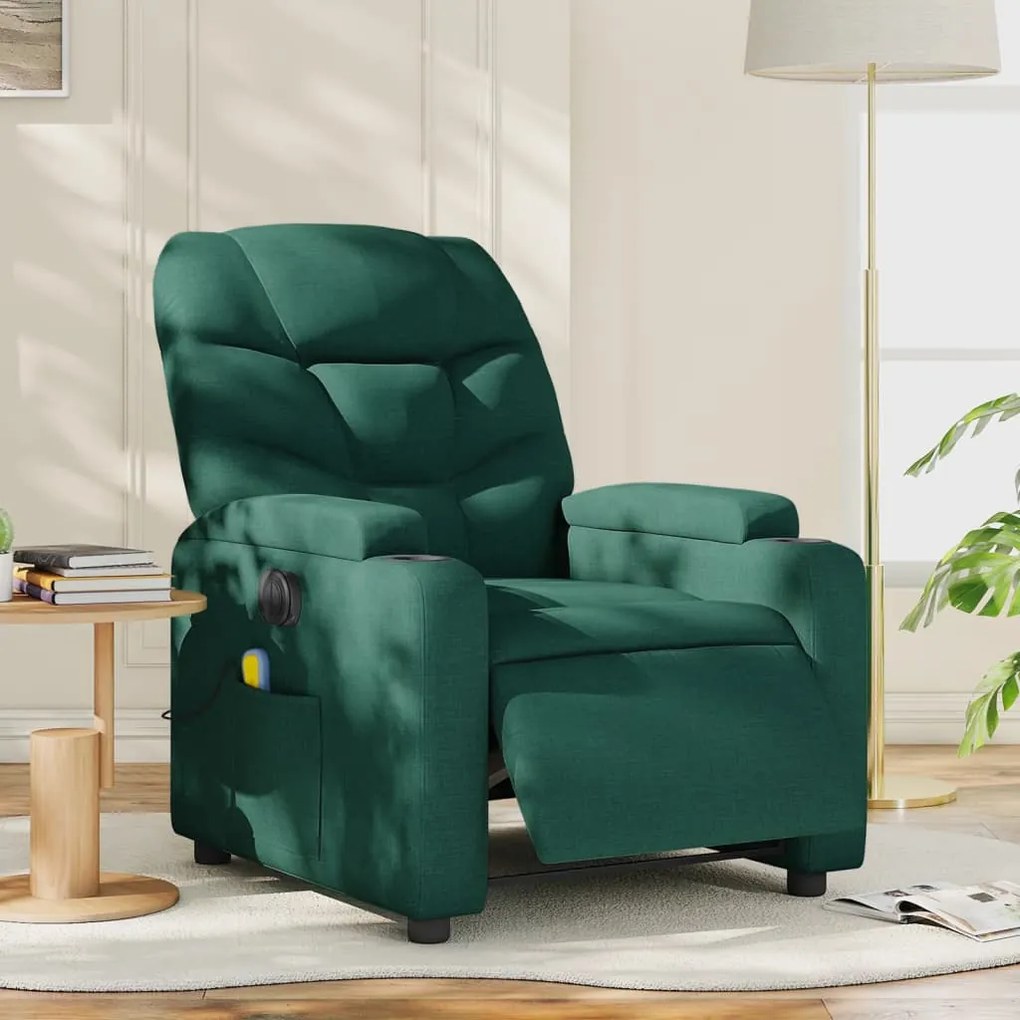 vidaXL Fotoliu electric de masaj rabatabil, verde închis, textil
