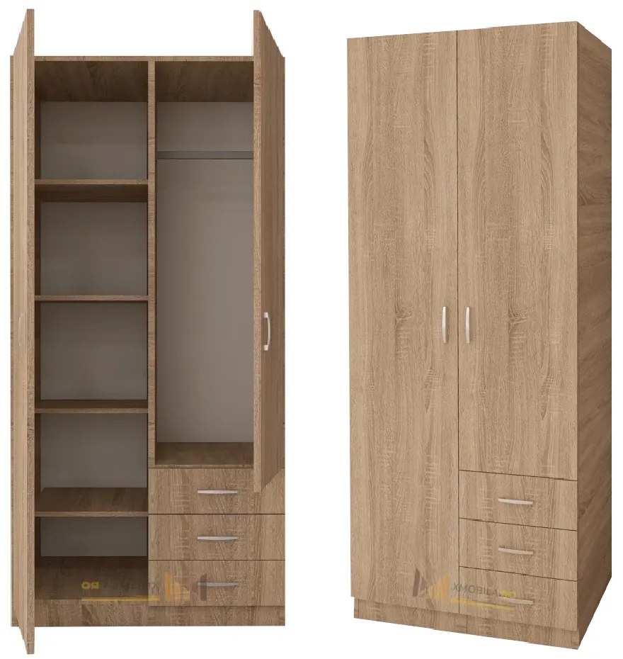 Dulap Mixt Star cu 2 Usi si 3 Sertare Dreapta, 200x80x50 cm,Culoare Sonoma, Material din PAL de 18mm