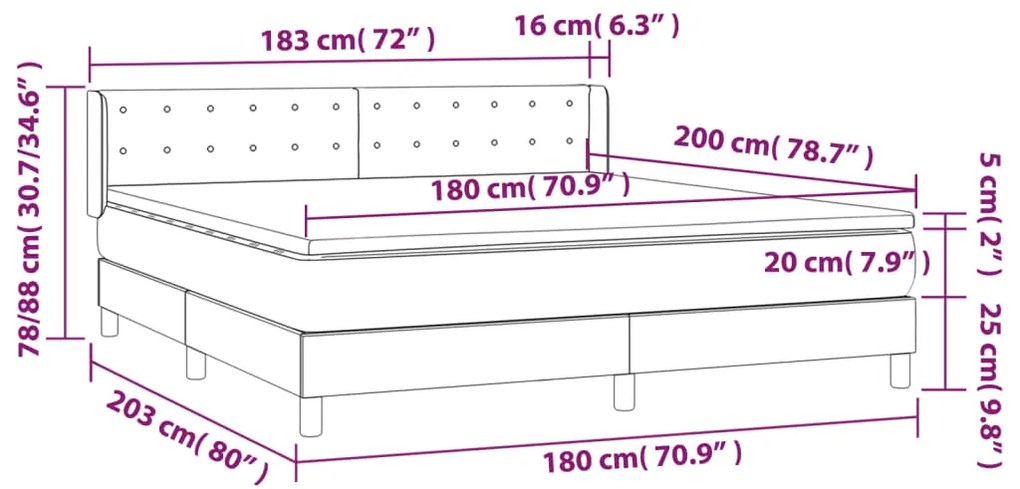 Pat box spring cu saltea, maro, 180x200 cm, piele ecologica Maro, 180 x 200 cm, Nasturi de tapiterie