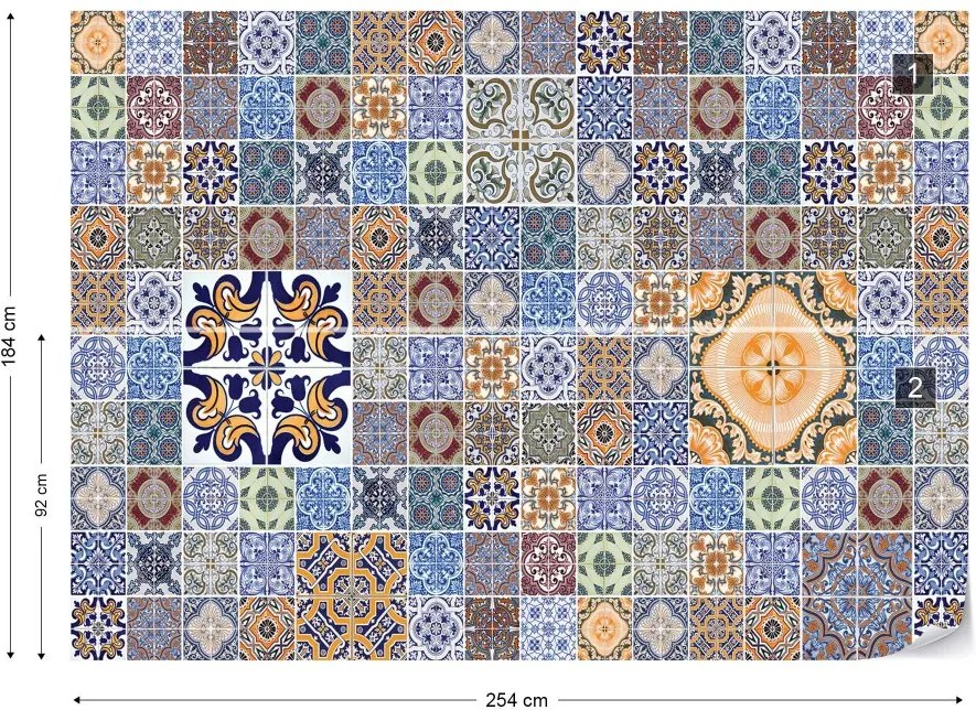 Fototapet GLIX - Pattern Vintage Tiles Blue + adeziv GRATUIT Tapet nețesute - 254x184 cm