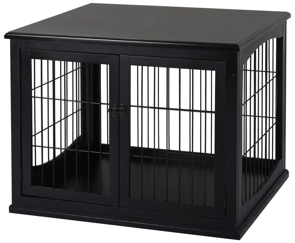 PawHut Cușcă pentru câine animale cușcă din MDF clasa E1 3 uși cu siguranță max. 30 Kg dim. 81L x 58l x 66Î cm negru | Aosom Romania