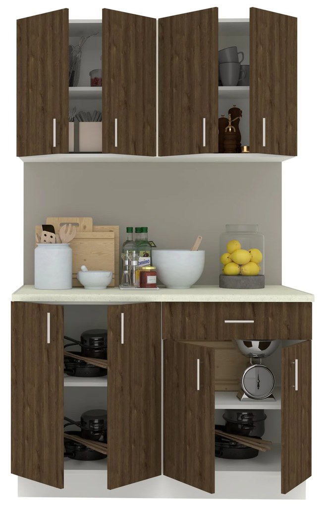 Set Bucatarie Karo V2, Stejar Bronz/Alb, Blat Thermo 28 mm, L 120 cm