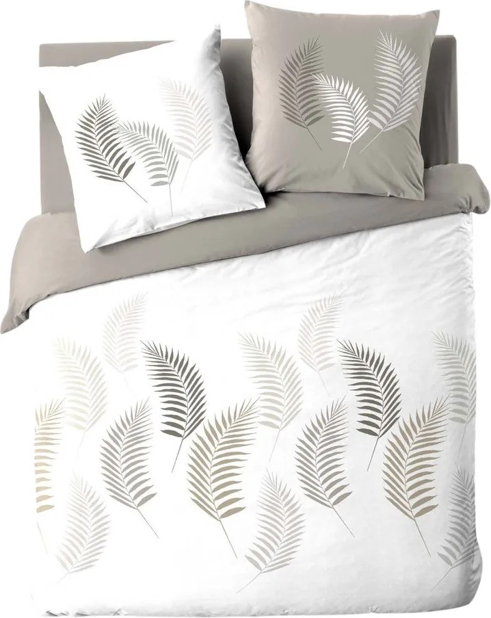 Lenjerie de pat albă-taupe din bumbac pentru pat dublu, extinsă 240x220 cm Goyave – douceur d'intérieur