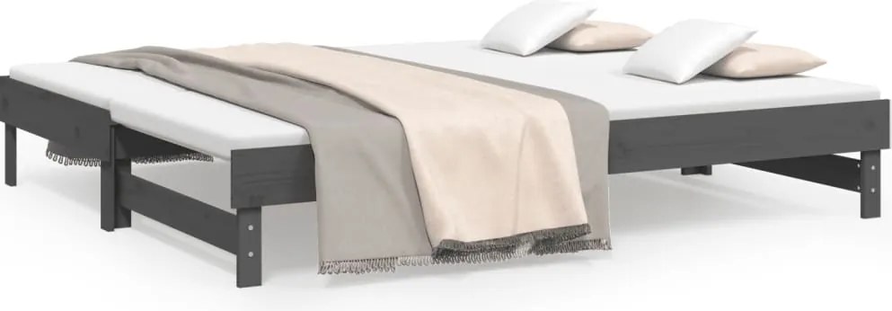 vidaXL Pat de zi extensibil, gri, 2x(90x200) cm, lemn masiv de pin