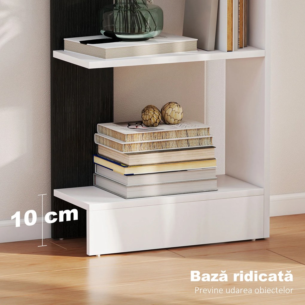 HOMCOM Raft Îngust cu 5 Etajere, Raft Economisitor de Spațiu Modern din Lemn, Bibliotecă pentru Baie, Living, Dormitor, Birou, 45x21x170 cm, Alb și Negru | Aosom Romania