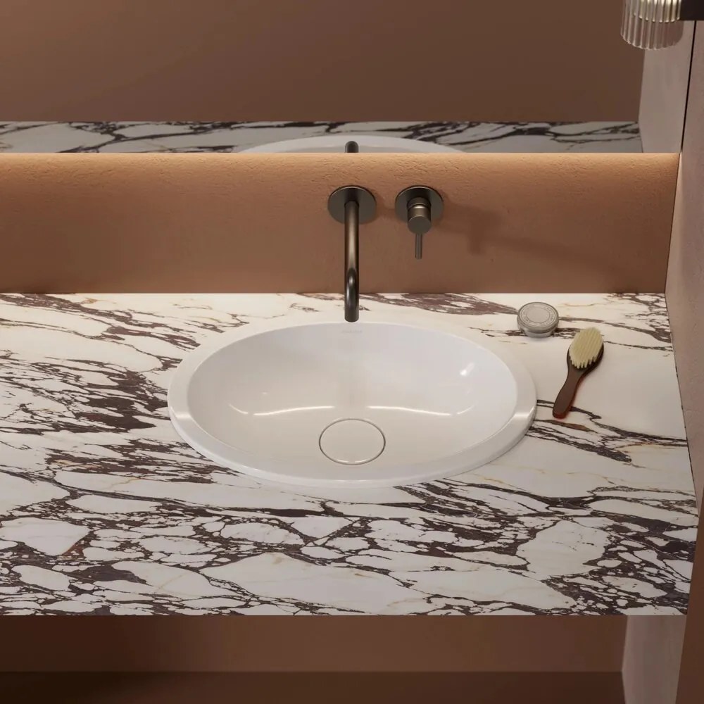 Lavoar sub blat Omnires Shell M+ finisaj alb lucios 55 cm