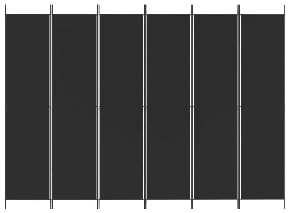 Paravan de camera cu 6 panouri, negru, 300x220 cm, textil