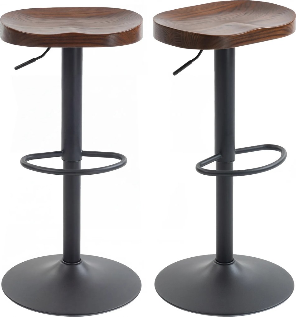 HOMCOM Set 2 scaune bar, scaune rotative reglabile cu șezut din lemn de ulm în maro închis | Aosom Romania