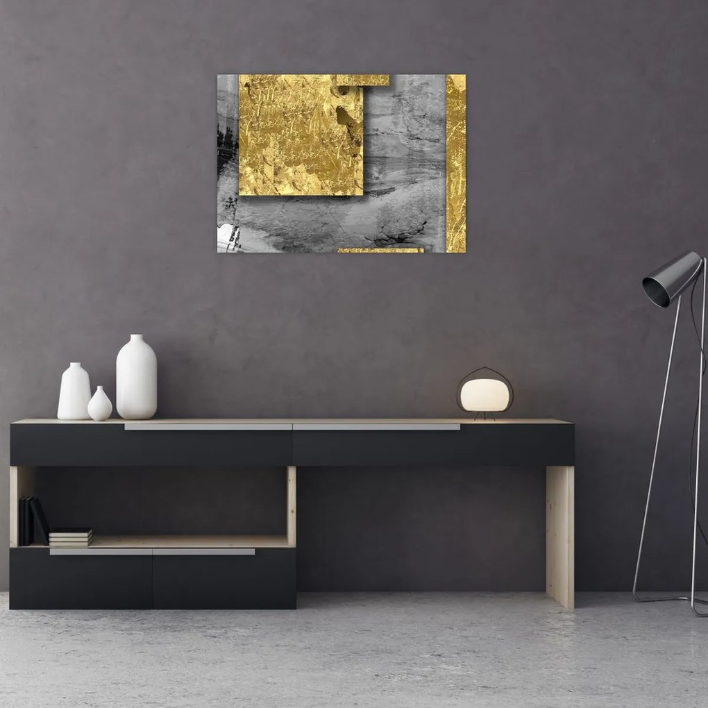 Tablou pe sticlă - Pătrate de aur N⁰2 (70x50 cm)