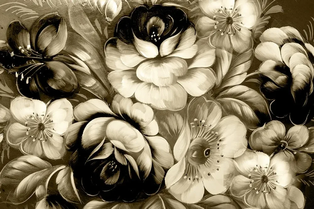 Tapet flori în design sepia