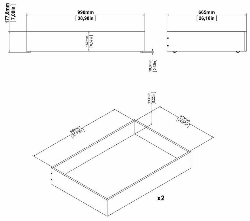 Sertare sub pat albe 2 buc. Naia – Tvilum