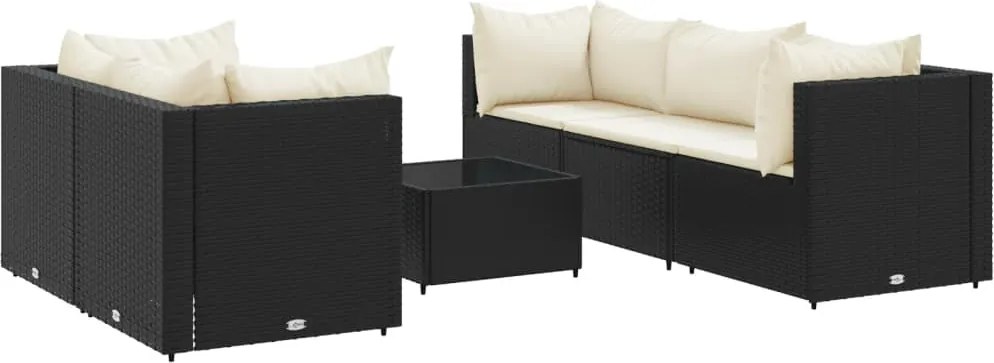 vidaXL Set mobilier de grădină cu perne, 6 piese, negru, poliratan