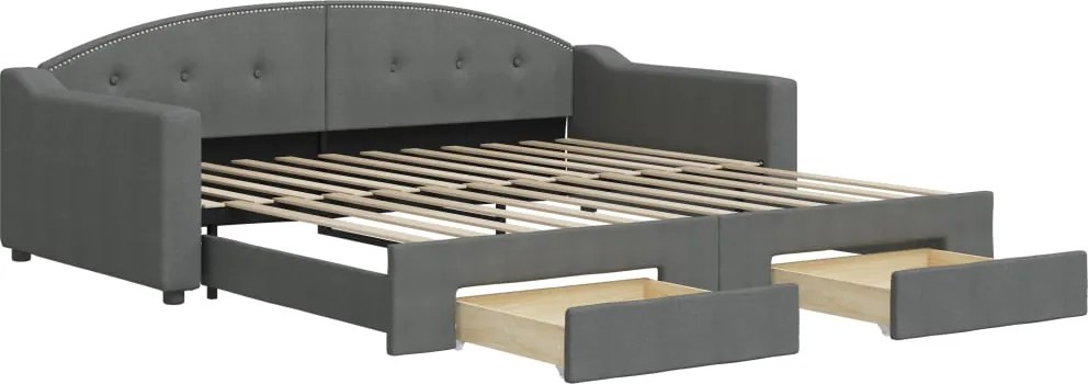 vidaXL Pat de zi cu extensie și sertare, gri închis, 100x200 cm textil