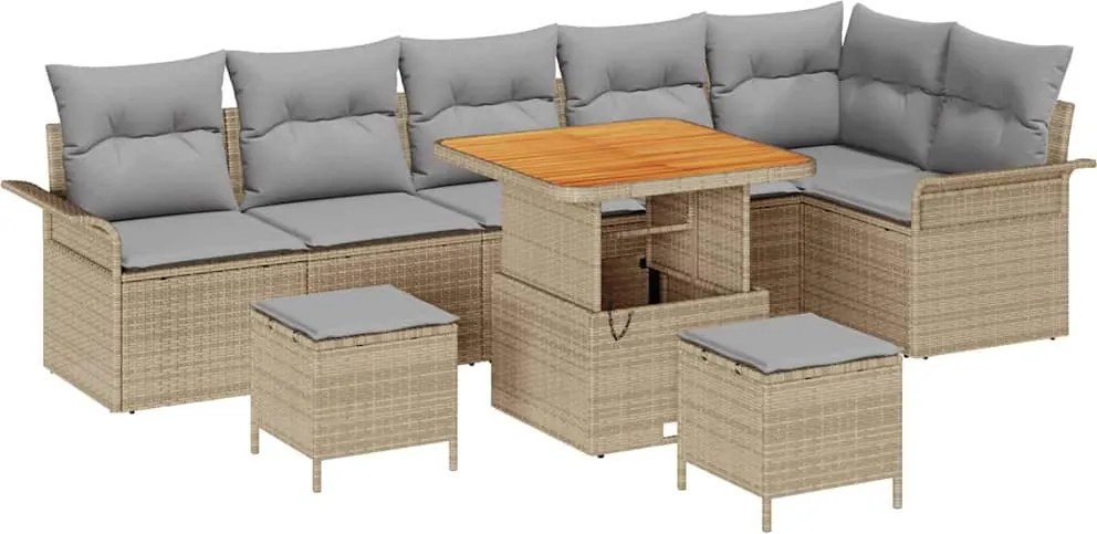 vidaXL Set de canapele pentru grădină 9 pcs Beige și gri deschis