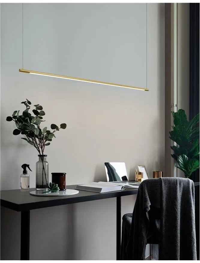Lustra LED suspendata design liniar ELETTRA auriu, L-120cm