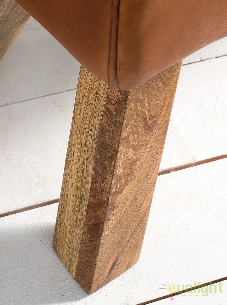 Bancheta cu piele naturala si picioare din lemn de mango Bock Kult