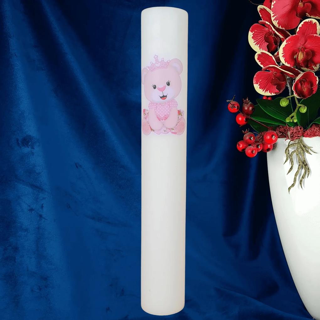 Lumanare Botez Ursulet roz 4,5 cm, 60 cm