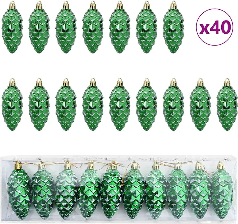 vidaXL Minge din con de brad de Crăciun 40 pcs Verde Plastic