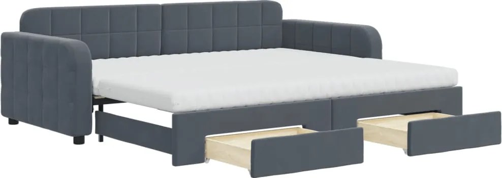 vidaXL Pat de zi cu extensie și sertare gri închis 90x200 cm catifea