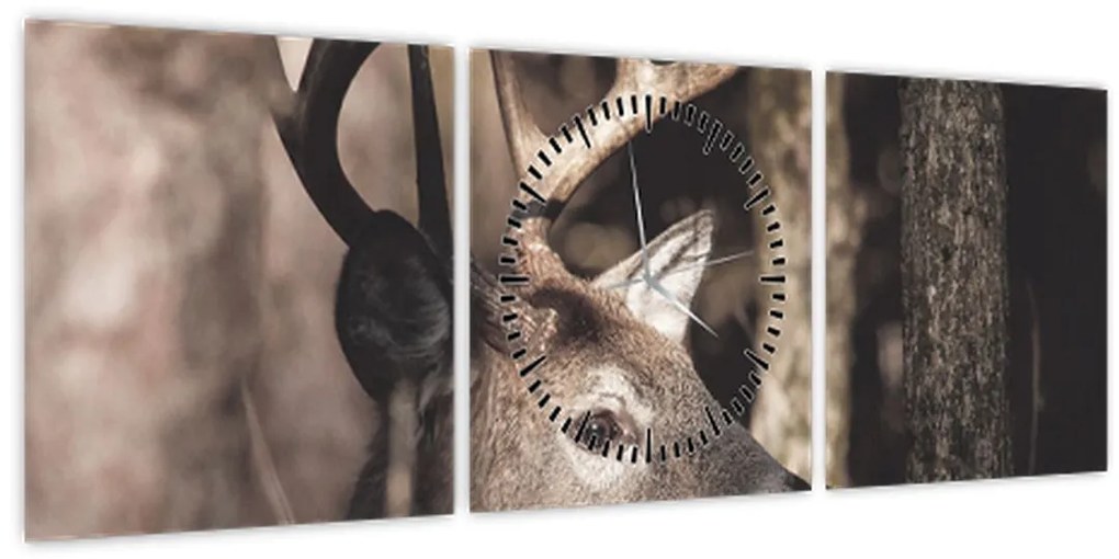 Tablou - Cerb în pădure (cu ceas) (90x30 cm)