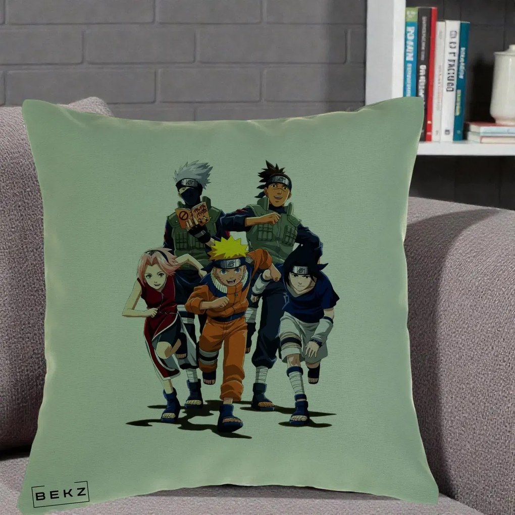 Perna Personalizata Naruto Echipa 7 Kakashi Sensei, 40x40 cm, Verde, Husa Detasabila, Perna Inclusa, BEKZ®