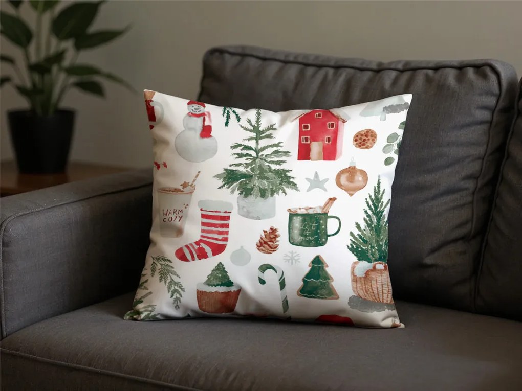 Set 2 bucati huse decorative pentru perne MAGIC CHRISTMAS 45x45 cm, alba