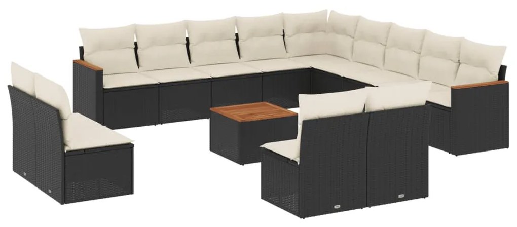 3258892 vidaXL Set mobilier de grădină cu perne, 14 piese, negru, poliratan