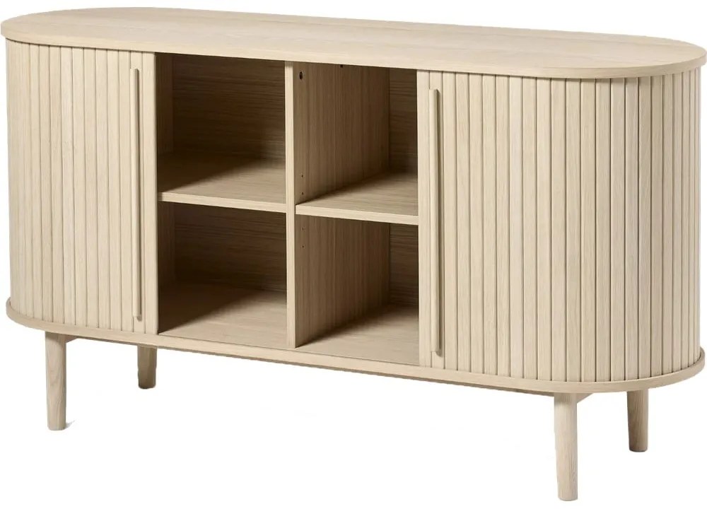 Comodă în culoare naturală cu aspect de lemn de stejar cu ușă glisantă 140x76x45 cm Meta – Unique Furniture