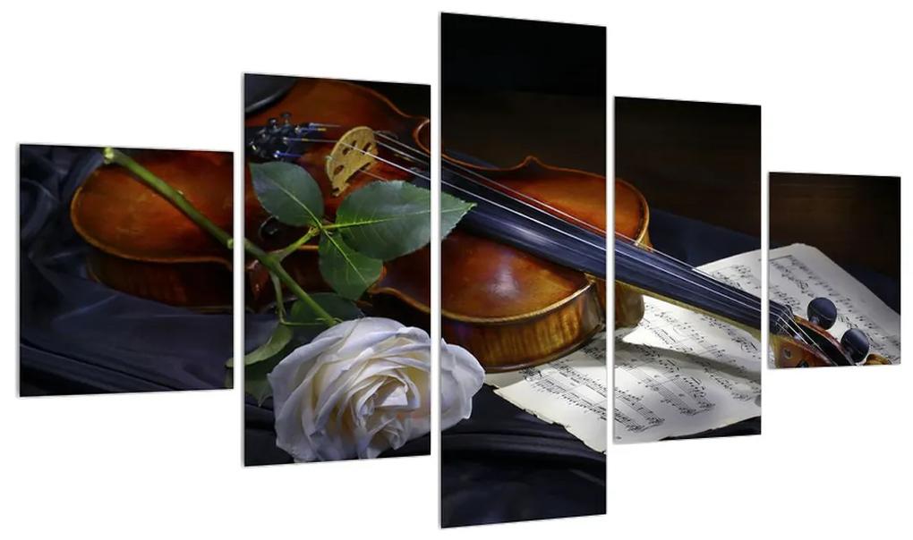 Tablou cu trandafir și vioară (125x70 cm), în 40 de alte dimensiuni noi