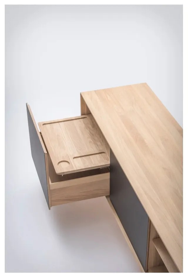 Comodă TV neagră/în culoare naturală din lemn de stejar 180x64 cm Fina – Gazzda