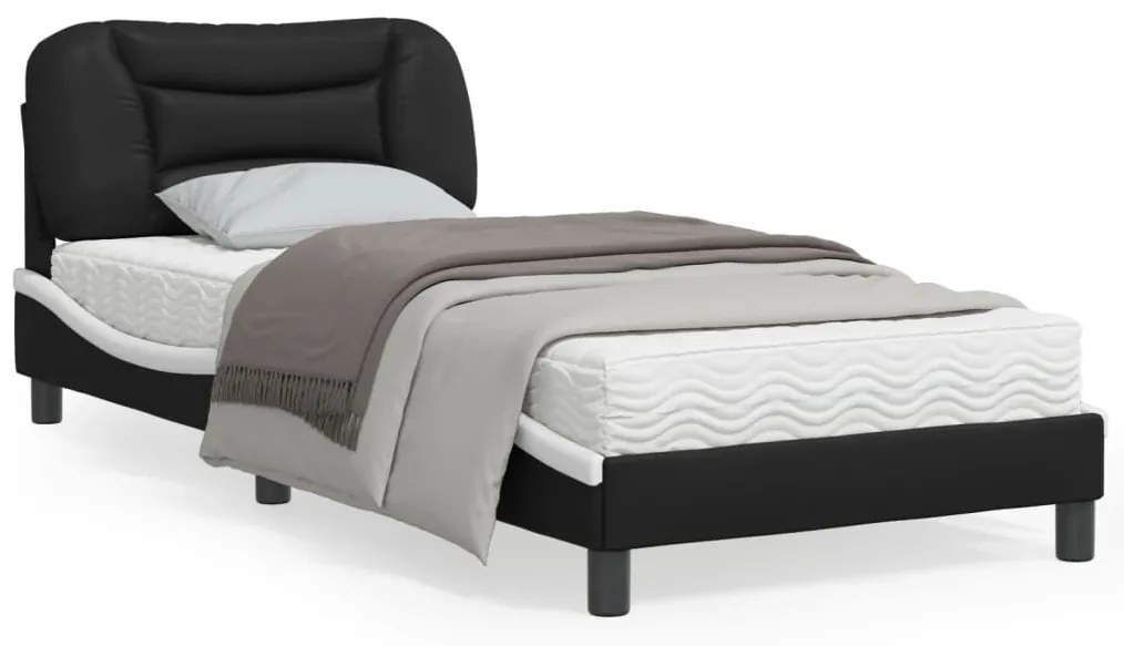 3207979 vidaXL Cadru de pat cu tăblie, negru și alb, 90x200 cm piele ecologică