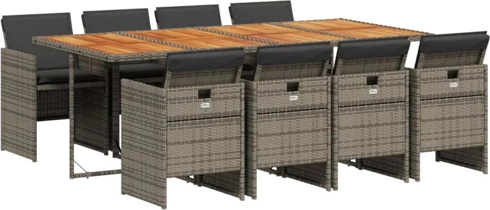 vidaXL Set mobilier grădină cu perne, 9 piese, gri, poliratan