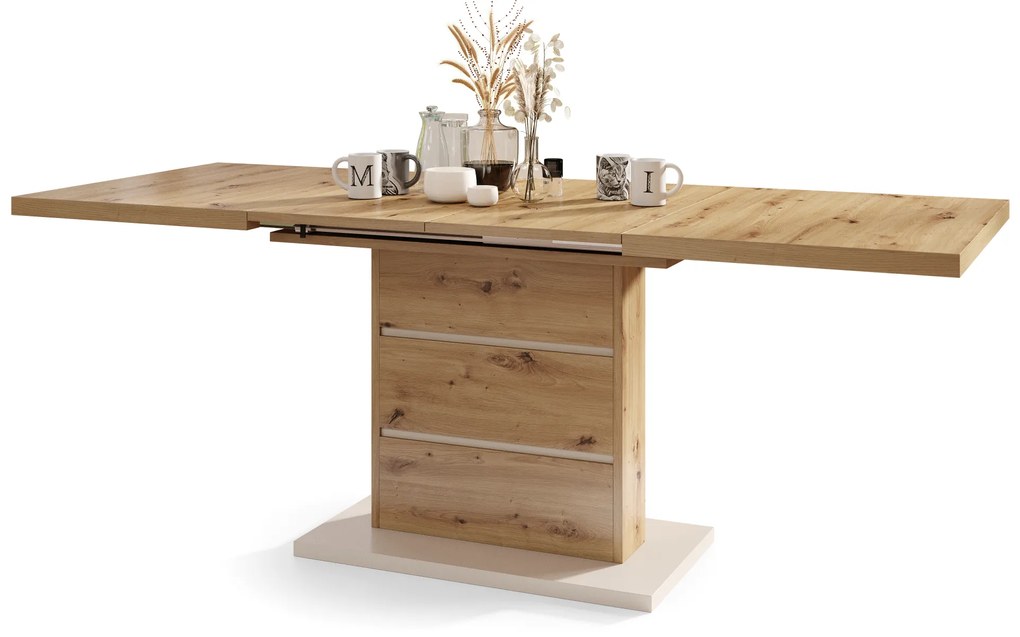 Mazzoni PIANO Stejar Artisan/Bej (Șampanie) - MASĂ EXTENSIBILĂ MODERNĂ PÂNĂ LA 200 cm!