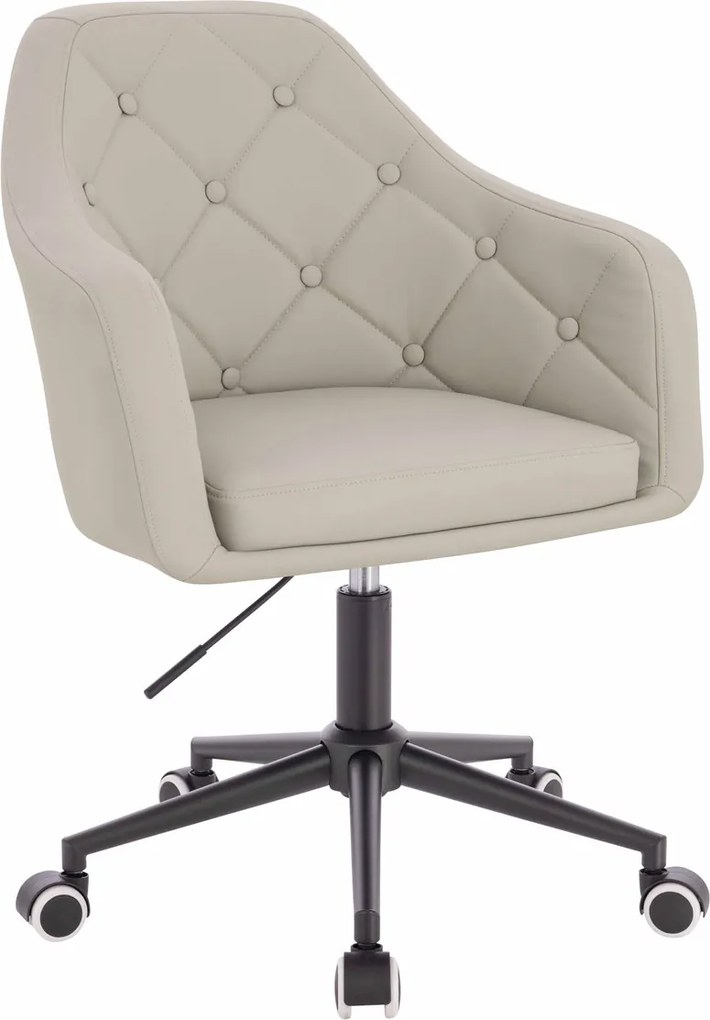 HR831K Scaun Ecru Piele Ecologica Premium Soft cu Bază Neagră