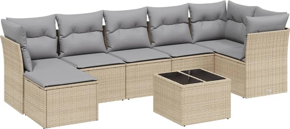 vidaXL Set canapele de grădină, 8 piese, cu perne, bej, poliratan