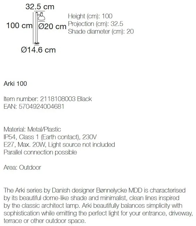 Stalp design modern IP54 Arki 100 negru 2118108003 NL