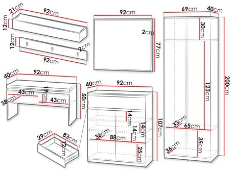 Mobilier hol Semplo II (Gri + Negru) (cu oglindă). 1104735