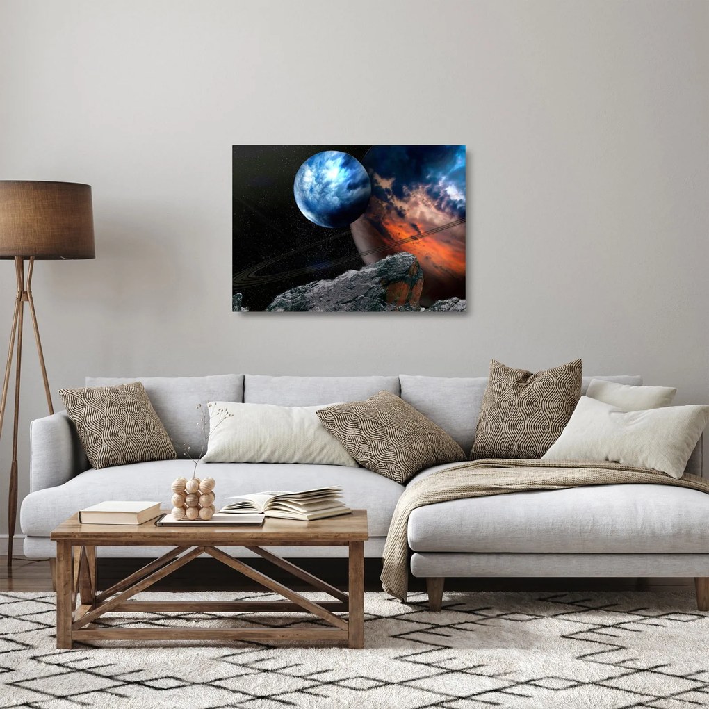 Tablou pe sticlă planetei în cosmos (70x50 cm)