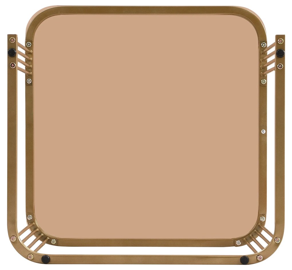 Set de Măsuțe de Cafea Suprapozabile din Marmură Lucioasă și Sticlă cu Detalii Aurii și Sertare, 60x60x42,5 cm + 50x50x34 cm, Alb