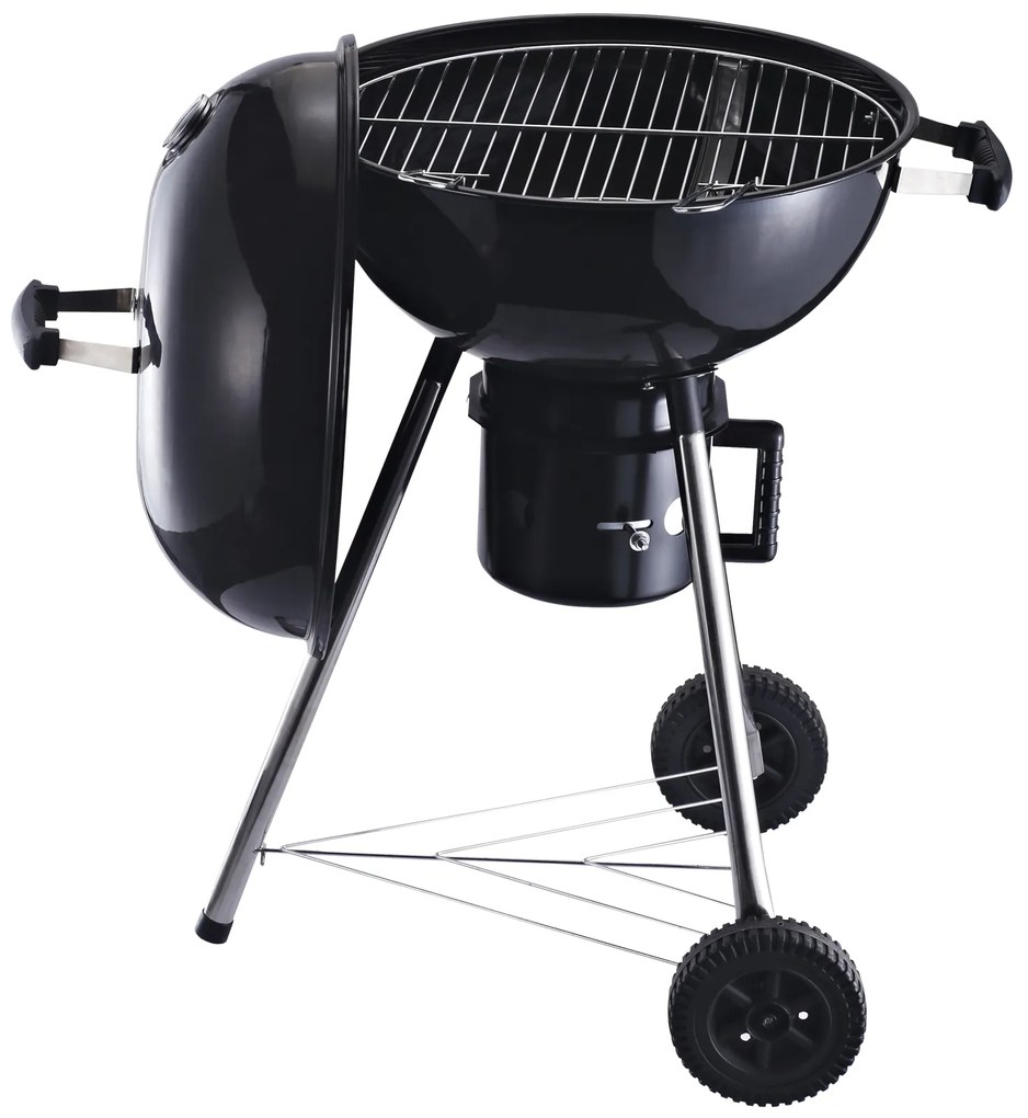 Gratar Portabil OutSunny din fonta, 2 roti, 2 grile, Capac, 50x63x94cm | Aosom RO