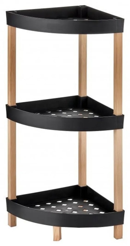 Etajera din lemn masiv cu 3 polite din plastic HouseXL™ B-Wood Mini Organizer, Pentru bucatarie, Baie, Living si Birou, Inaltime 80 cm, Raft, Design