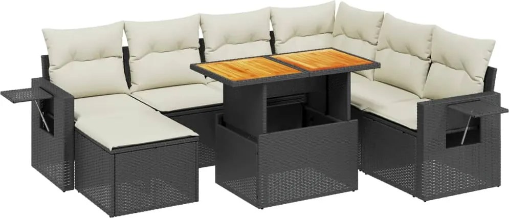 vidaXL Set mobilier de grădină cu perne, 8 piese, negru, poliratan