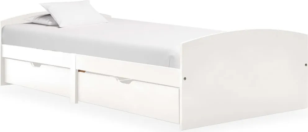 vidaXL Cadru de pat cu 2 sertare, alb, 90 x 200 cm, lemn masiv de pin