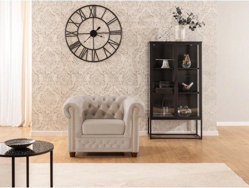 Fotoliu bej chesterfield cu tapițerie din catifea York Blik – Ropez